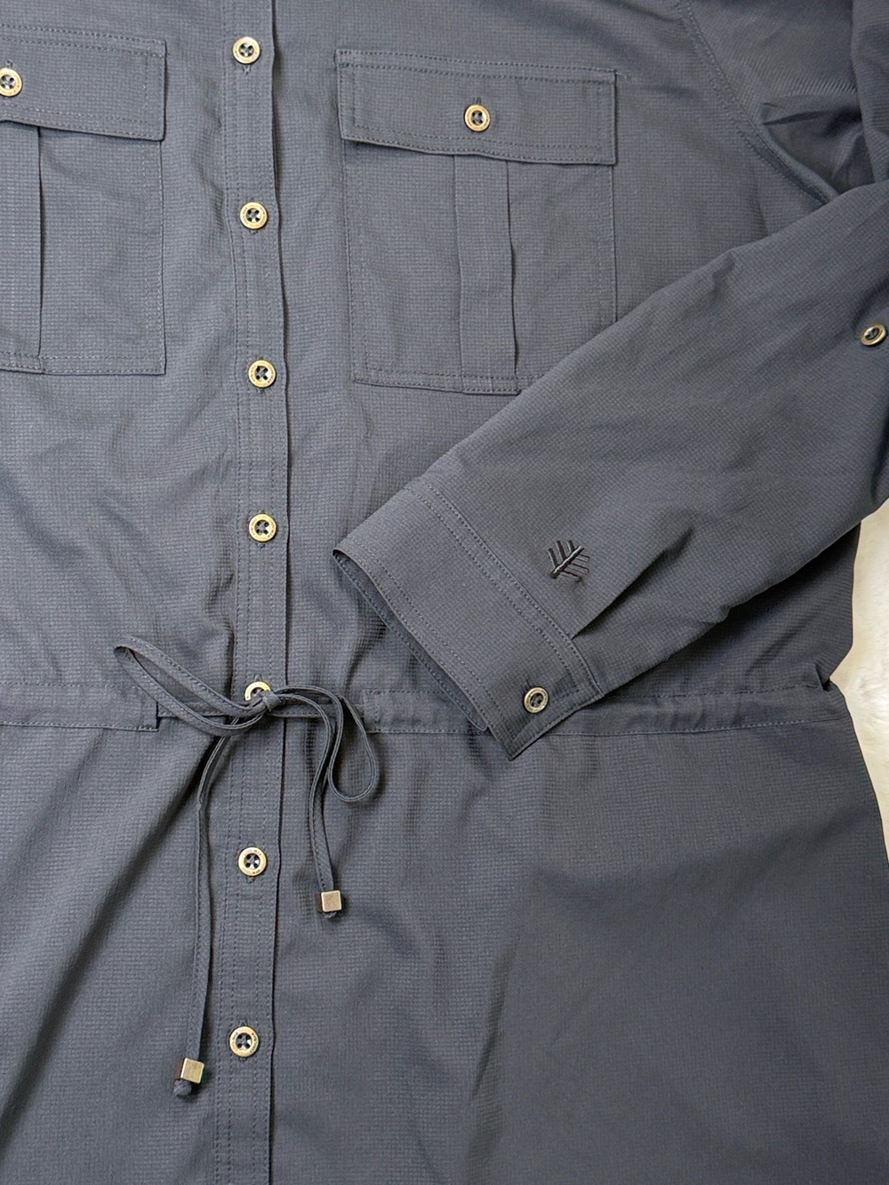Coolibar Napa Travel Button Up Shirt Dress XL Black RollTab Sleeve UPF50 Classic - Picture 10 of 16